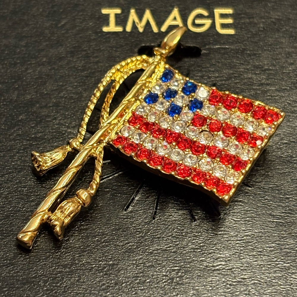 American Flag Rhinestone Brooch - Picture 2 of 2